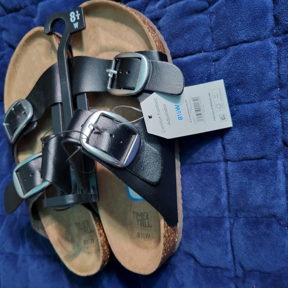Time and Tru Black Double Buckle Sandals